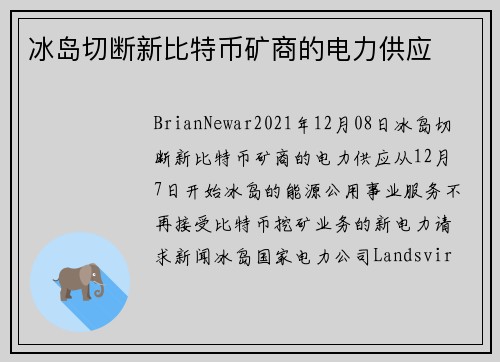 冰岛切断新比特币矿商的电力供应 